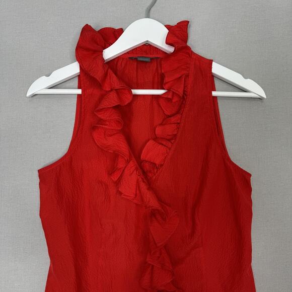 Armani Exchange Blouse Womens Medium Red 100% Silk Ruffle Button Top Y2K Fairy - Picture 4 of 12